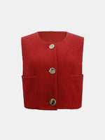 Load image into Gallery viewer, Street Style Chunky Knit Vest Red Open Front Cardigan N5A776