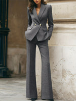 Load image into Gallery viewer, Grey Plaid Suit Set Women Wide Leg Blazer Pant Office N5A895