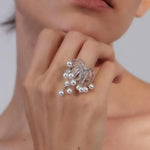 Load image into Gallery viewer, Adjustable Pearl Tassel Ring Women Sparkling Rivulet S5P889