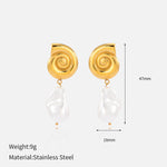 Load image into Gallery viewer, Simulated Pearl Drops Steel Asymmetric 18K Plated S5P094