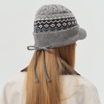 Load image into Gallery viewer, Wool Blend Fair Isle Peaked Cap Women Adjustable Tie S5P685