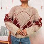 Load image into Gallery viewer, Diamond Color Block Sweater Loose Fit Round Neck N5A828