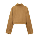 Load image into Gallery viewer, Caramel Stand Collar Jacket Women Short N5A762