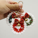 Load image into Gallery viewer, Hand Crocheted Velvet Christmas Wreath Bell Keychain N6K297