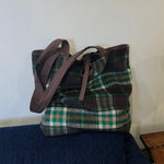 Load image into Gallery viewer, Green Check Wool Tote Bag Women Large Capacity M5A333