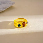 Load image into Gallery viewer, Dopamine Zircon Resin Ombré Geometric Ring Women N6H099