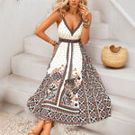 Load image into Gallery viewer, Black Boho Placement Print Backless Spag Dress Women N5A949