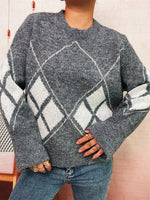 Load image into Gallery viewer, Diamond Color Block Sweater Loose Fit Round Neck N5A828