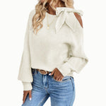 Load image into Gallery viewer, Off Shoulder Bow Tie Lantern Sleeve Sweater Women N6B026