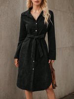 Load image into Gallery viewer, Corduroy Shirt Dress Wrap Waist Asymmetrical Hem N5A686
