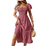 Load image into Gallery viewer, Smocking Square Neck Floral Summer Dress Women N6A204