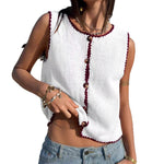 Load image into Gallery viewer, Color Block Trim Sleeveless Knit Tank Cardigan Women N6A205