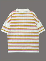 Load image into Gallery viewer, Knit Striped Lapel Short Sleeve Set Women N6D094