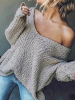 Load image into Gallery viewer, Deep V Neck Lace Knit Sweater Long Sleeve Women N6B035