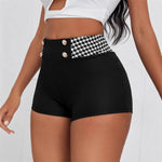 Load image into Gallery viewer, Black Houndstooth High Waist Stretch Shorts Women N5A918