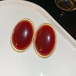 Load image into Gallery viewer, Vintage Resin Oval Geometric Silver Stud Earrings N6H089