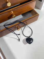 Load image into Gallery viewer, Leather Black Heart Rope Necklace Adj Collar S5P914