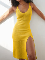 Load image into Gallery viewer, Knitted Long Slit Maxi Dress V Neck Sleeveless Women N6A070