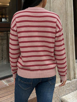 Load image into Gallery viewer, Casual Striped Round Neck Cardigan Sweater Women N6H298