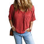 Load image into Gallery viewer, Twisted Rib V-Neck Relaxed T-Shirt Women N6B057