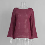 Load image into Gallery viewer, Sheer Round Neck Flare Sleeve Hollow Knit Top N6A098