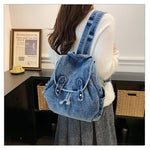 Load image into Gallery viewer, Unisex Denim Drawstring Flap Backpack N6J195