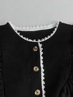 Load image into Gallery viewer, Black Puff Sleeve Lace Trim Blouse Women N6C261