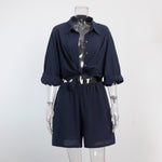 Load image into Gallery viewer, Vacation Long Sleeve Shirt Shorts Lounge Set Women N6A109