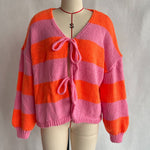 Load image into Gallery viewer, Striped Bow Tie Cardigan Women V Neck Loose Knit N5A842