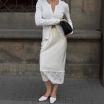 Load image into Gallery viewer, Lace Panel Skirt Women Off White Black N5A545