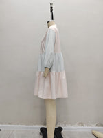 Load image into Gallery viewer, Pink Blue Stripe Ruffle Dress Women N5A769