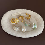 Load image into Gallery viewer, Hammered Pearl Stone Wide Stud Earrings Women N6H165