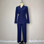 Load image into Gallery viewer, Blue Asymmetric Suit Set Women Office Blazer Pant N5A901