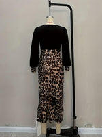 Load image into Gallery viewer, Leopard Print V neck High Slit Bodycon Dress Women N6C196