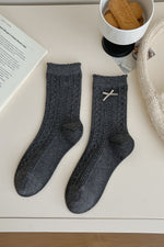 Load image into Gallery viewer, Bow Dog Embroidery Cotton Stackable Socks M5A050