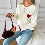 Load image into Gallery viewer, White Heart Jacquard Sweater Knit Layering Pullover N5A814
