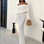 Load image into Gallery viewer, Beach Knit 1shoulder Long Sleeve Long Dress Women N6A063