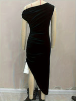 Load image into Gallery viewer, Asymmetric Off Shoulder Velvet Bodycon Dress N5A759