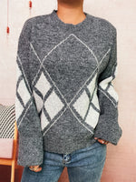 Load image into Gallery viewer, Diamond Color Block Sweater Loose Fit Round Neck N5A828