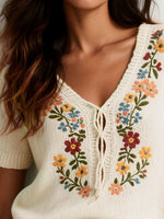 Load image into Gallery viewer, Floral Embroidered Relaxed Knit Sweater Women N6D171