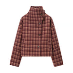 Load image into Gallery viewer, Red Checkered Stand Collar Jacket Women N5A674