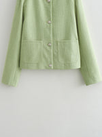 Load image into Gallery viewer, Lime Green Round Neck Baseball Jacket Women N5A735