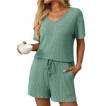 Load image into Gallery viewer, Solid Color Ribbed Pajamas Short Sleeve Homewear Set N6A199