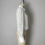 Load image into Gallery viewer, White Lace Collar Fringe Sleeve Sheer Shirt Women N5A935