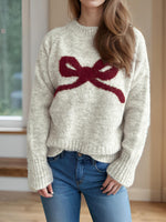 Load image into Gallery viewer, Round Neck Bow Knit Sweater Casual Women N6G147