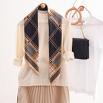 Load image into Gallery viewer, Luxe Dark Plaid 90x90 Scarf Brown Women M5A349