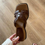Load image into Gallery viewer, Vintage Woven Slide Sandals Square Toe Platform Women N6G249