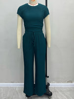 Load image into Gallery viewer, Green Round Neck Elastic Waist Knit 2pc Set Women N5A961