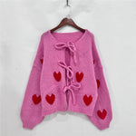 Load image into Gallery viewer, Heart Embroidery Tie Front Cardigan Women N5A847