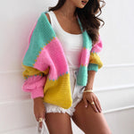 Load image into Gallery viewer, Color Block Knit Cardigan Women Pink N5A521